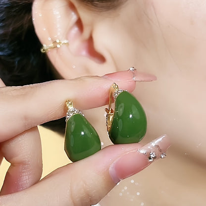 Chic Green Crystal C-shaped Earrings - Luxe Design, Elegant Accessory for Women - Perfect for High-end Fashion & Special Occasions