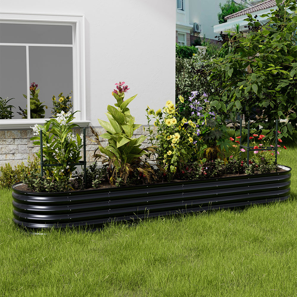 Extra Large Raised Beds for Garden, Oval Planter Box with Plant Climbing Frame, Outdoor Raised Planters for Vegetables, Flowers & Herbs, Bottomless Metal Garden Bed