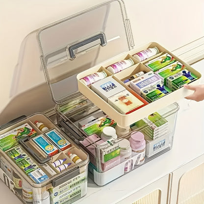 1pc Multi-Layer Medicine Storage Box With Handle And Lid - Portable Dustproof Pill Organizer For Desktop, Bedroom, Home, Dorm, Shelf Baskets