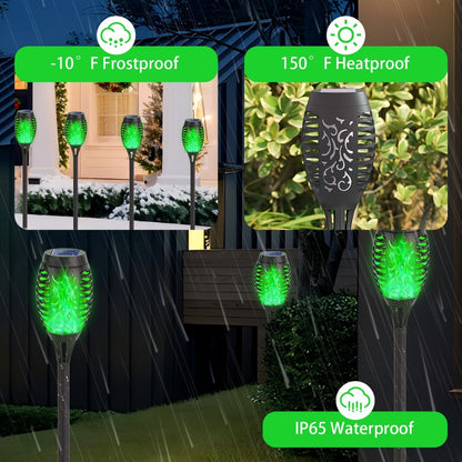 Solar Torch Lights 6 Pack Flickering Flame Effect – IP65 Waterproof Auto On/Off LED Pathway Lights, 4 Colour Options for Garden, Lawn, Patio, Yard & Outdoor Landscape Decor UK
