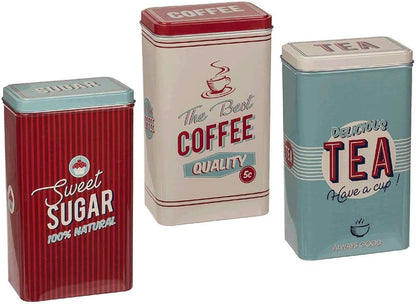 Almineez Retro Set of 3 Stainless Steel Tea Coffee Sugar Jar Canisters Kitchen Container Tins Storage Organiser Set Air Tight Vintage Design