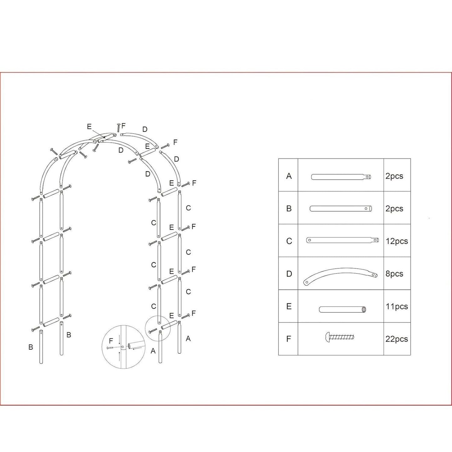 Metal Black Garden Arch Arbor (2.4m) – Powder-Coated Steel Frame Pergola for Climbing Plants, Roses, Weddings & Outdoor Decorations