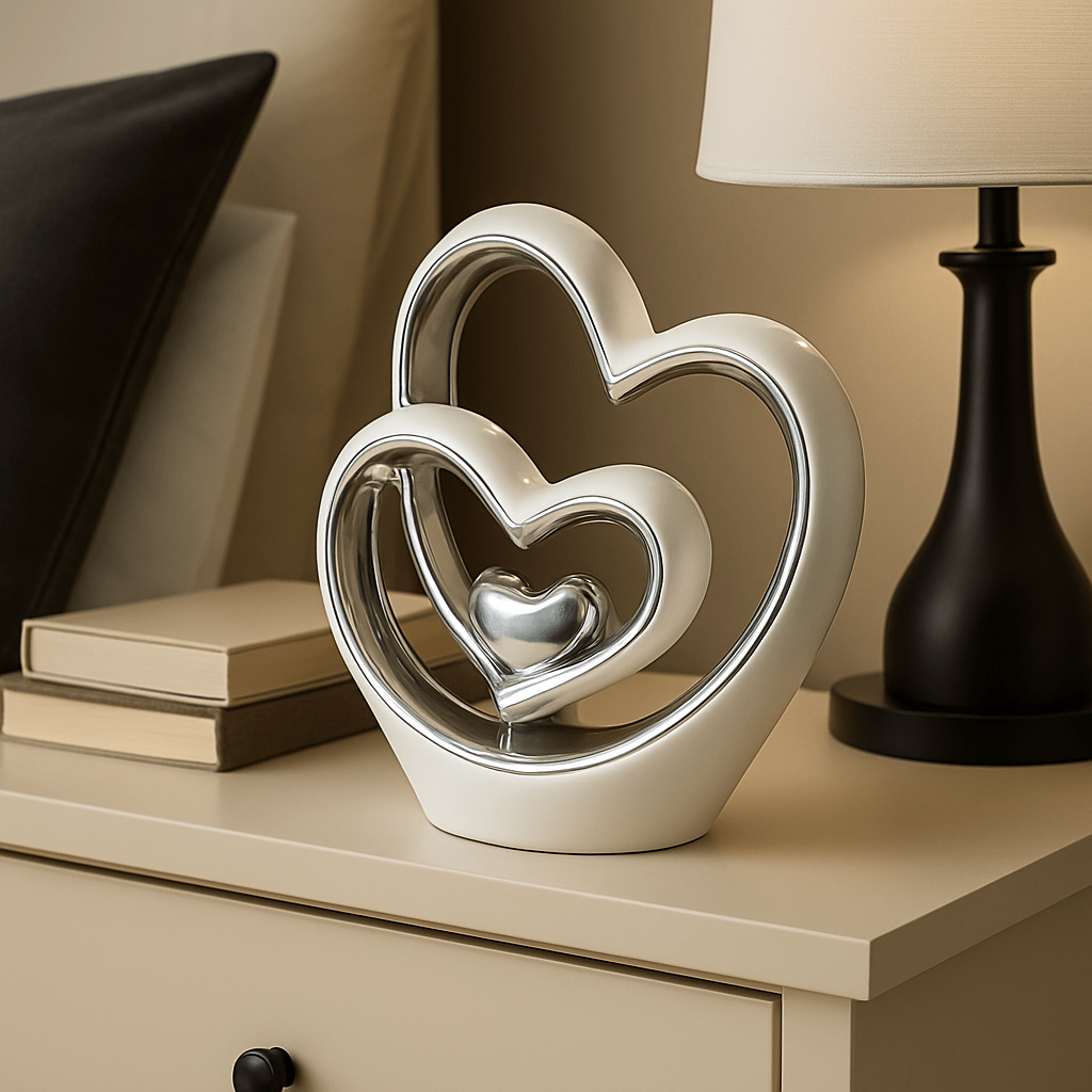 Silver Ceramic Heart Ornament – 25.5cm Sculpture