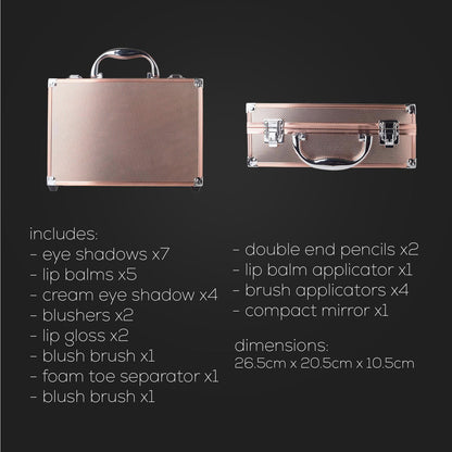 80-Piece Dawn to Dusk Makeup Large Storage Vanity Case Set, Rose Gold Beauty Kit