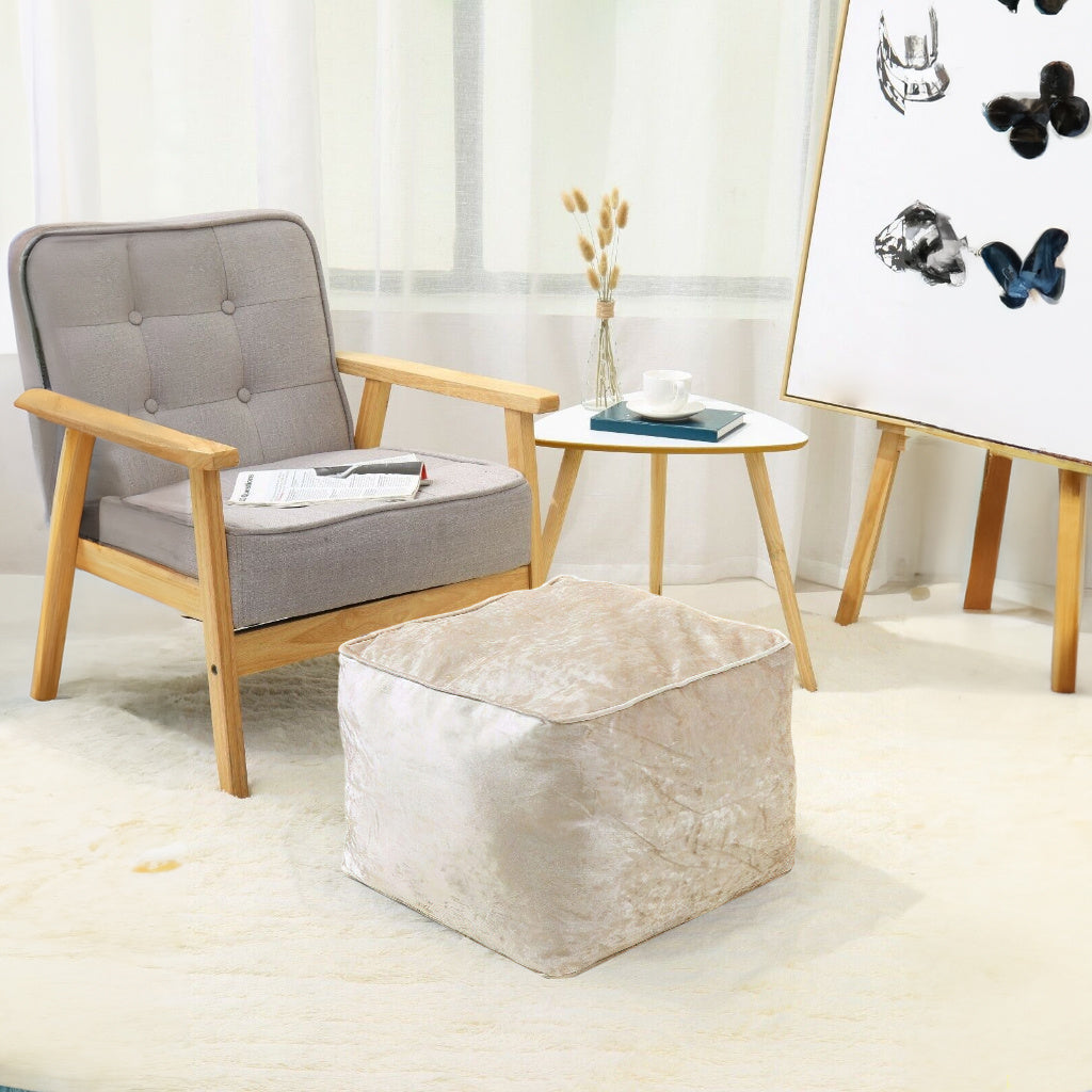 Fully Filled Velvet Bean Bag Footstool – Cube Pouffe Seat, 40×40×30cm, Soft Crush Velvet, Square Shape, Ideal as Foot Rest or Extra Seating
