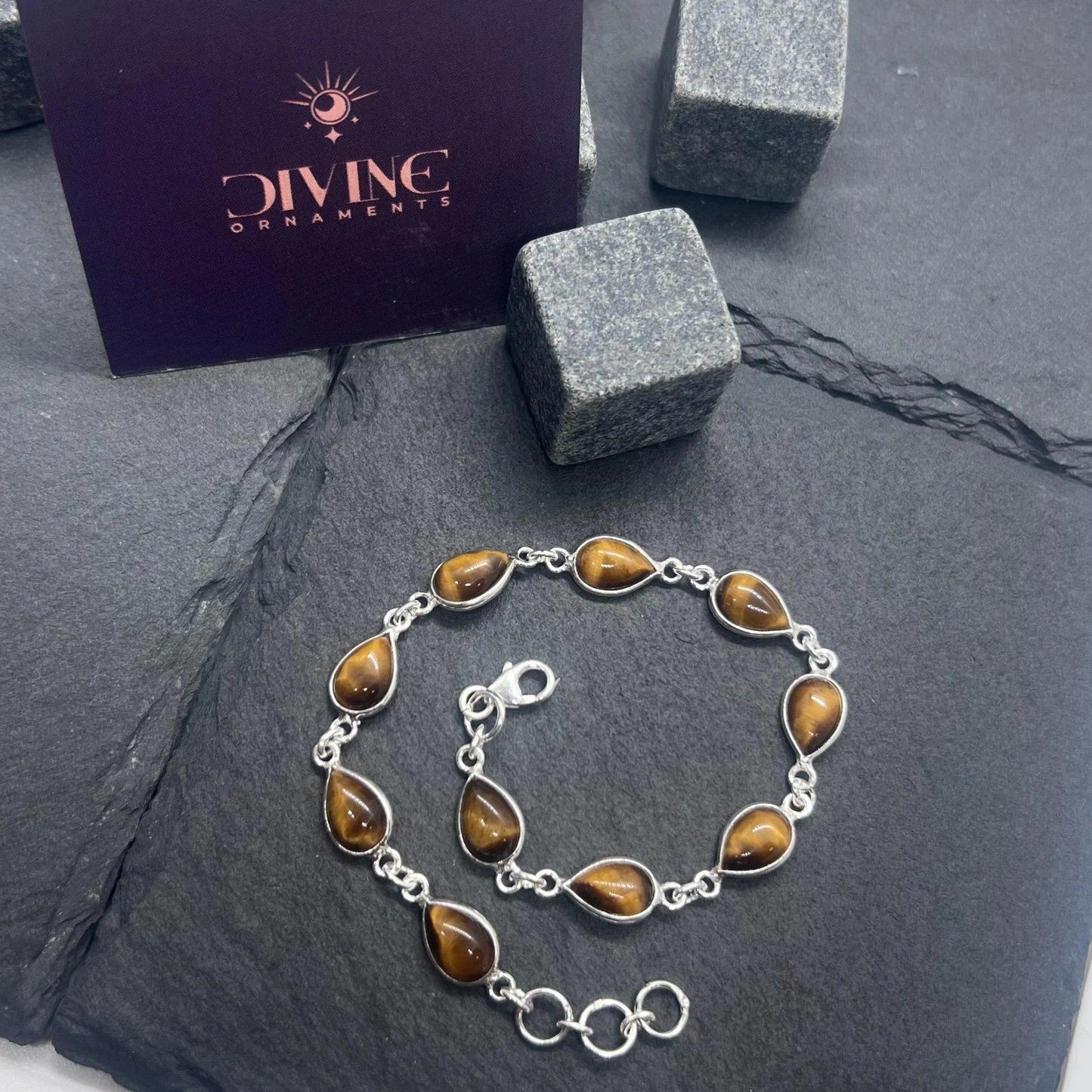 925 Sterling Silver Natural Gemstone Adjustable Bracelet ~ Teardrop Link Bracelet ~ Simple Elegant Jewelry