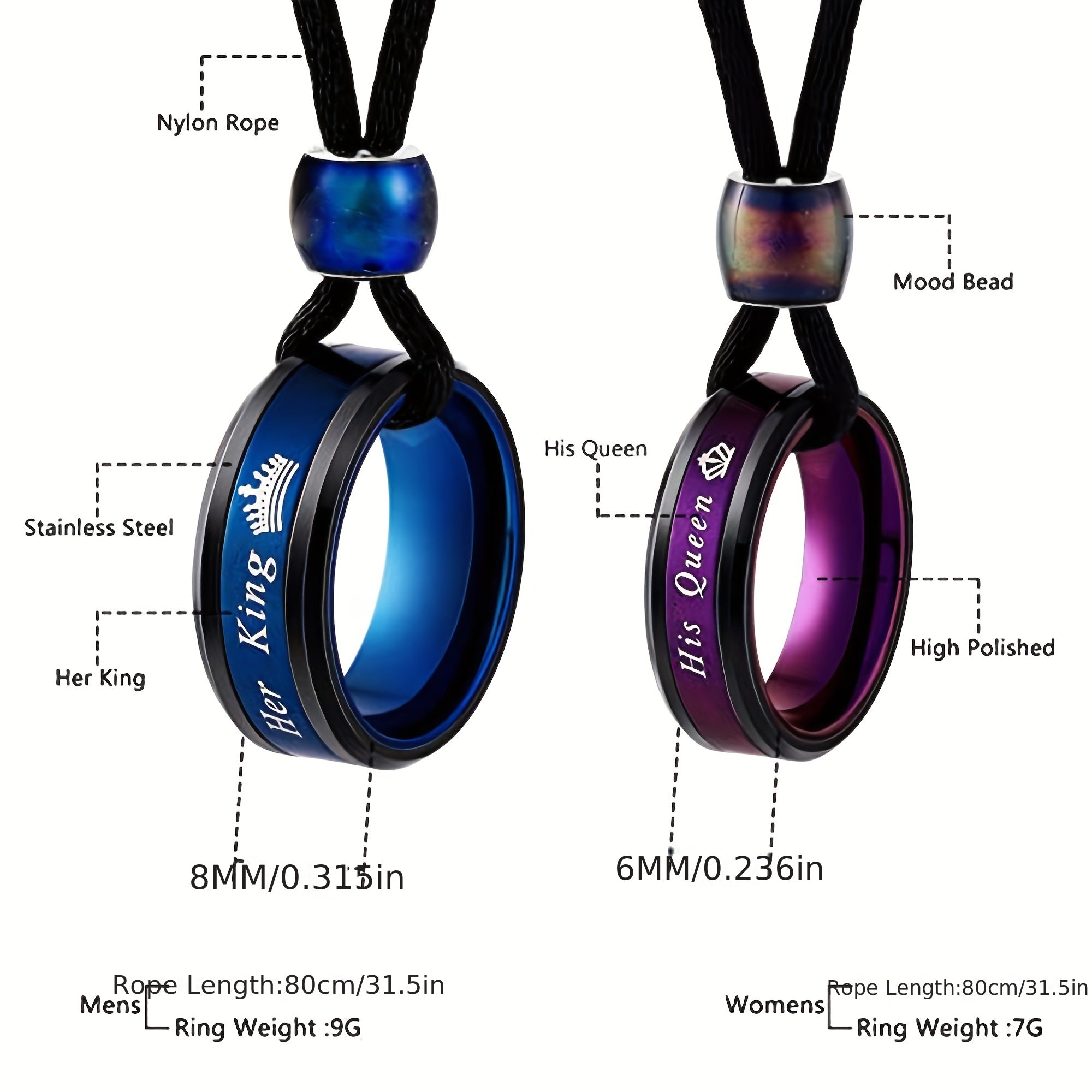 Couples' Ring Pendant Necklaces - Two-Piece Set