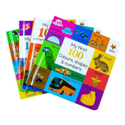 My First 100 Box set 4 books set (My first 100 words, 100 Animals, 100 Colours shapes numbers, 100 letters & phonics)