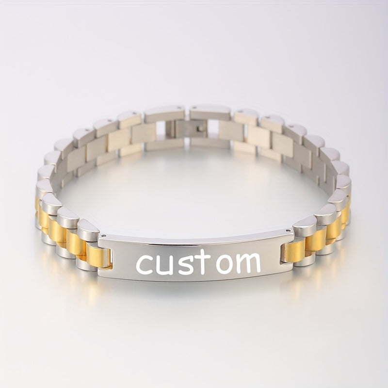 1pc Stylish Stainless Steel Bracelets Allowing Personalized Engravings - High - Quality Stainless Steel, Chic & Versatile Styles, Ideal for Father'S Day Gifting, Memorable Presents & Daily Accessorizing to Add Personality