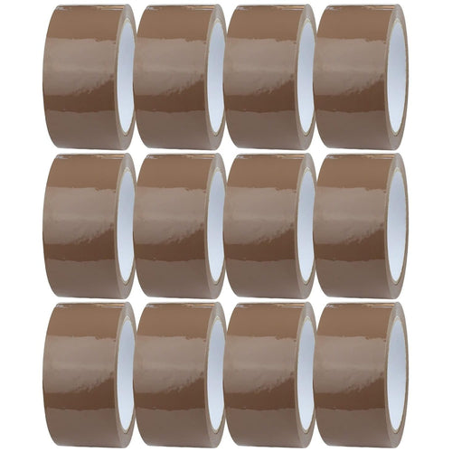 12 x Brown Packaging Tape Rolls 48mm x 66m Strong Adhesive Parcel & Packing Tape for Boxes, Postage, Moving House & Storage