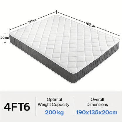20cm Medium-Firm Spring Hybrid Mattress for Home Bedroom Living Room Hotel, with Pocket Springs for Night Sleep Comfort- Single/Small Double/Double King Super King Sizes, Mattress In A Box, Bedroom Furniture