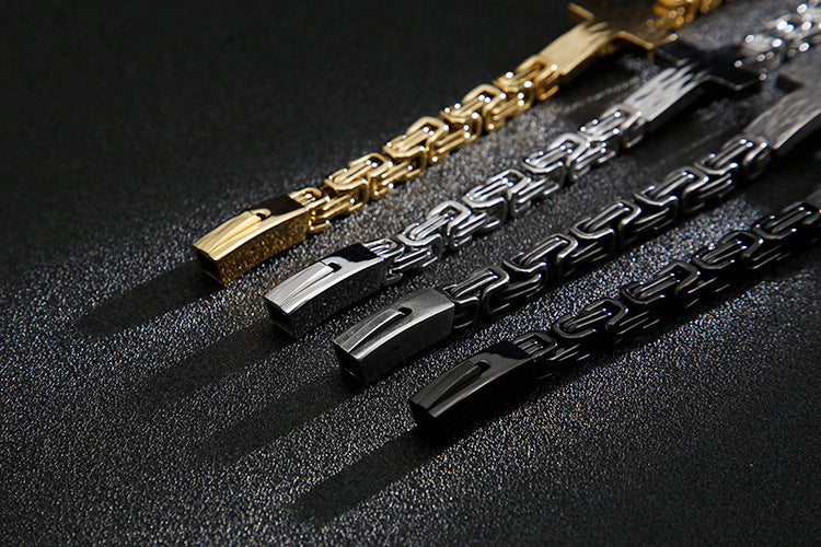 304 304 304 304 Stainless Steel Men'S Cross Curved Plate Personalized Retro Bracelet Men'S Imperial Paper Clip Chain Jewelry