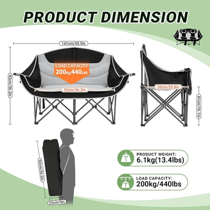 Double Camping Chair with High Back – Foldable & Comfy for Outdoors