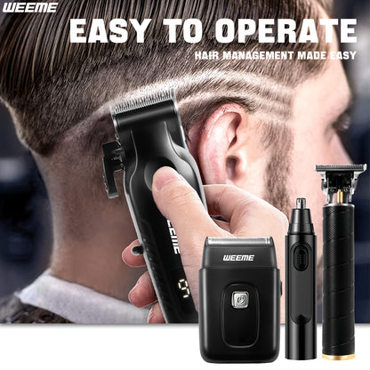 WEEME Hair Clippers 4pcs 3pcs 2pcs Black Golden for Men Professional, Beard Trimmer Kit, Cordless Clippers And Trimmers Set, Electric Razor Shavers And Nose Trimmer, Mens Grooming Kit for Barber, Valentines Day for Him Father'S Day Gift for Men