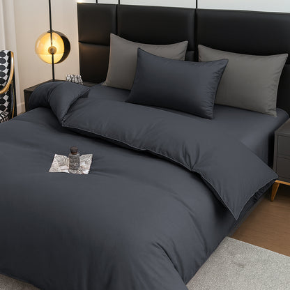 4pcs Brushed Solid Color Duvet Cover Set, Ultra-Soft & Breathable Microfiber, Includes 1pc Duvet Cover, 2pcs Pillowcases, 1pc Fitted Sheet, Single, Double, King, Super King Sizes
