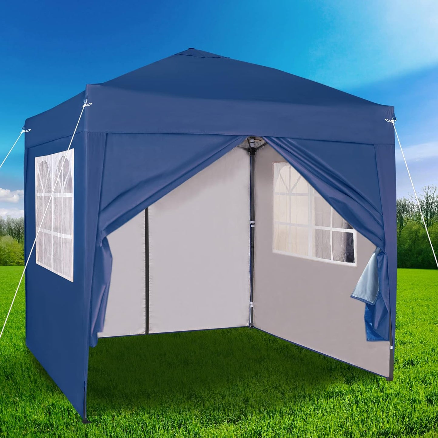 Pop-up Gazebo 2m x 2m With Sides Silver Protective Layer Waterproof Marquee Canopy