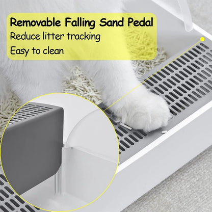 Extra Large High-Sided Cat Litter Tray with Scoop – Anti-Splash Semi-Enclosed Design, Non-Slip, Easy Clean, 49.5x36.5cm – Open Cat Toilet Box for Adult Cats & Kittens, White
