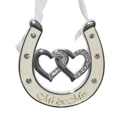 Wedding Ivory Coloured Double Heart Horseshoe with Diamantes