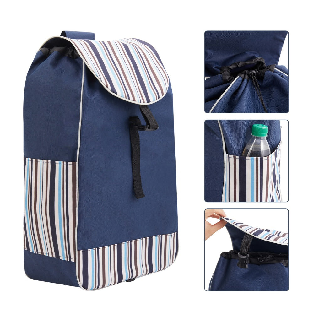 Shopping Trolley Replacement Bag Blue – Foldable Lightweight Bag with Sturdy Handles & Side Pockets for Grocery Shopping, Supermarket, Travel & Errands, 33x20x57cm (Bag Only)