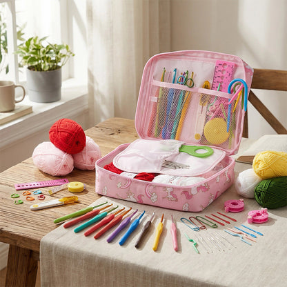 Crochet Kit for Beginners 59-Piece | Complete Set with Ergonomic Hooks, 5-Colour Yarn Balls & Zippered Storage Case | DIY Knitting Gift for Adults & Craft Enthusiasts