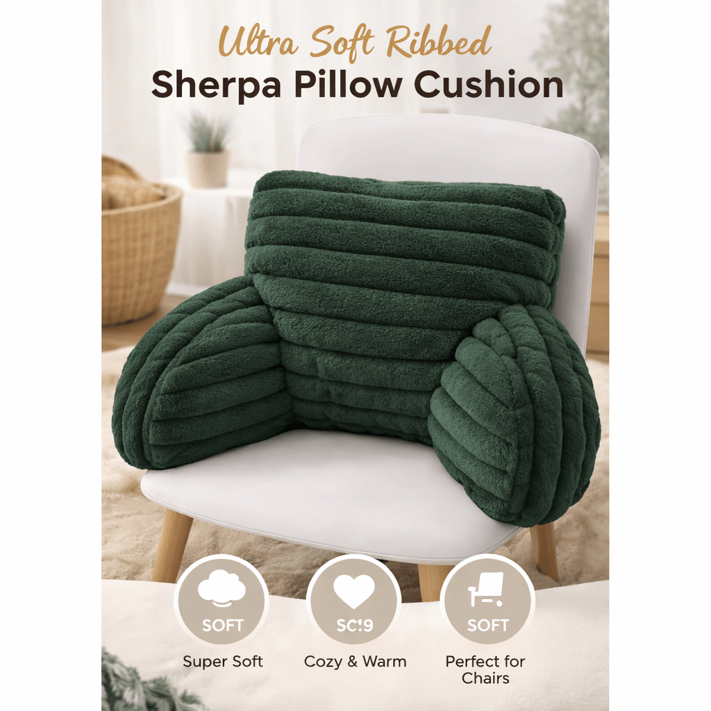 Teddy Fleece Reading Pillow with Arms Soft Backrest Support Cushion 65x40cm for Bed and Sofa in 4 Colours