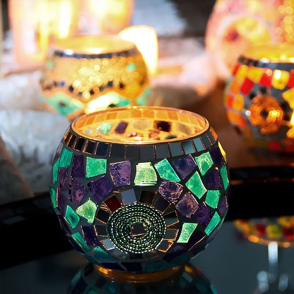Mosaic Glass Tealight Holders – Three-Piece Set