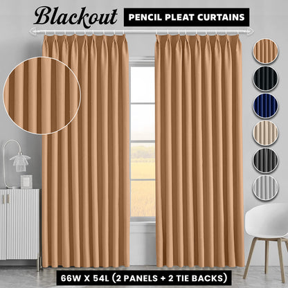 2pcs Premium Blackout Pencil Pleat Curtains – Heavy Duty Thermal Insulated Window Drapes with Matching Ties, Noise Reducing, Energy Saving & UV Blocking, Perfect for Bedroom & Living Room