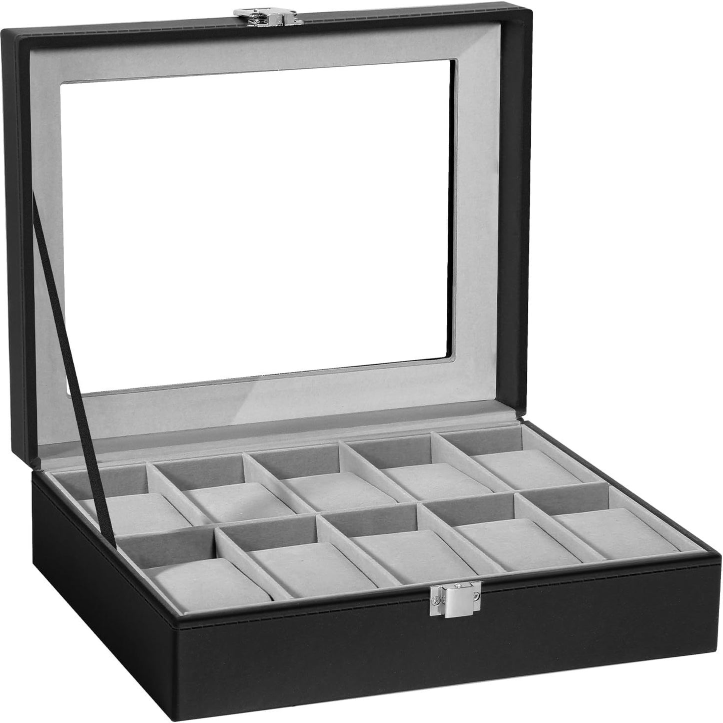 Uten Watch Box 10 Slots, Watch Case with Glass Lid, Watch Display Storage Box for Men and Women, Removable Watch Pillows, PU leather