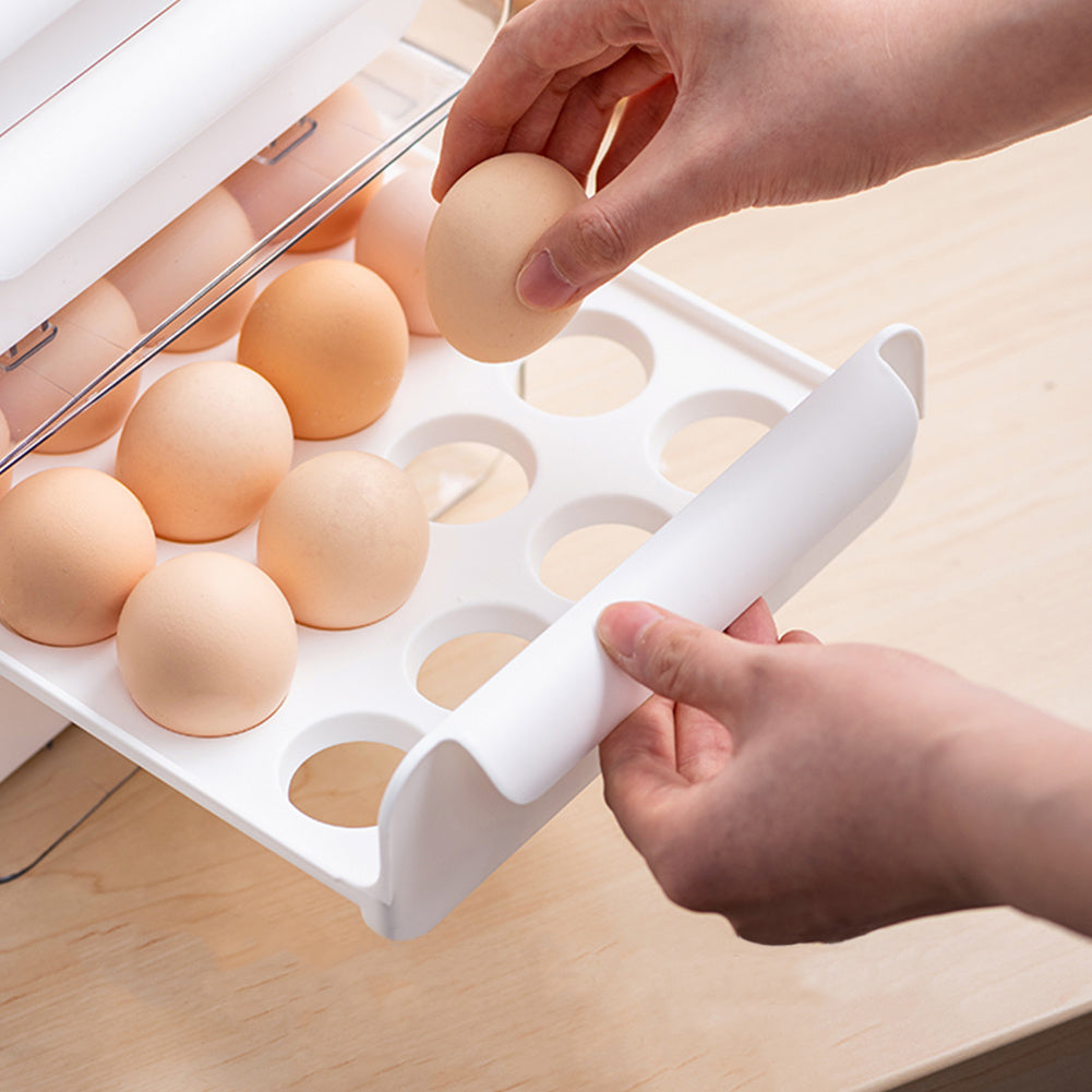 Egg Box for Refrigerator, Stackable Transparent Egg Storage Box, 32 Grid Egg Container, Double-Layer Kitchen Fridge Egg Drawer Boxes, White