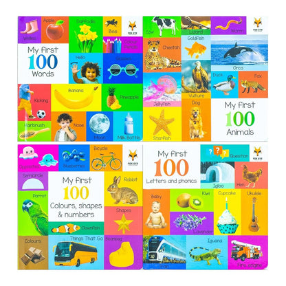 My First 100 Box set 4 books set (My first 100 words, 100 Animals, 100 Colours shapes numbers, 100 letters & phonics)