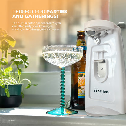 Schallen Electric Can Opener Automatic 3-in-1 Kitchen Appliance with Hands-Free Can Opening, Built-In Bottle Opener & Knife Sharpener | Electric Tin Opener for Easy Opening Cans, Jars, and Bottles | Hidden Power Cord Storage | Stainless Steel Durable Kitc