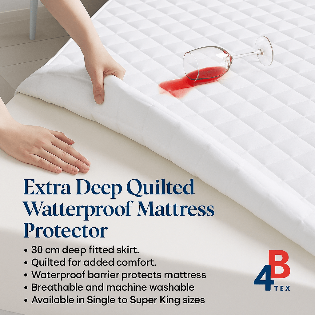 4B Extra Deep Quilted Mattress Protector – 30cm Fitted Bed Cover, 5 Sizes (Single, 4FT, Double, King, Super King)