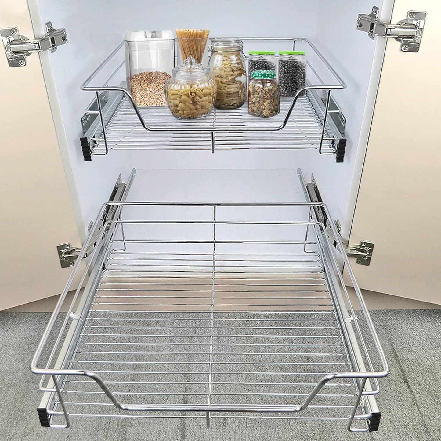 2X Kitchen Drawer Telescopic Drawer Full Extension Kitchen Cabinet Cupboard Pull Out Bedroom Cabinets Load Bearing Basket Pull Out Household Kitchen Shelf