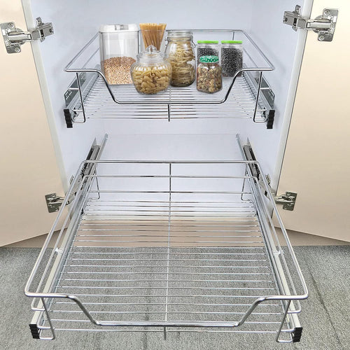2X Kitchen Drawer Telescopic Drawer Full Extension Kitchen Cabinet Cupboard Pull Out Bedroom Cabinets Load Bearing Basket Pull Out Household Kitchen Shelf