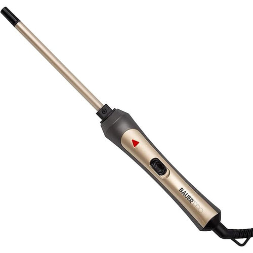 Bauer Professional TourmaPro Slimline Curling Wand/Ultra Slim 9mm Barrel / 200° Heat, 360° Swivel Cord and Cool Touch Tip/Grey & Gold