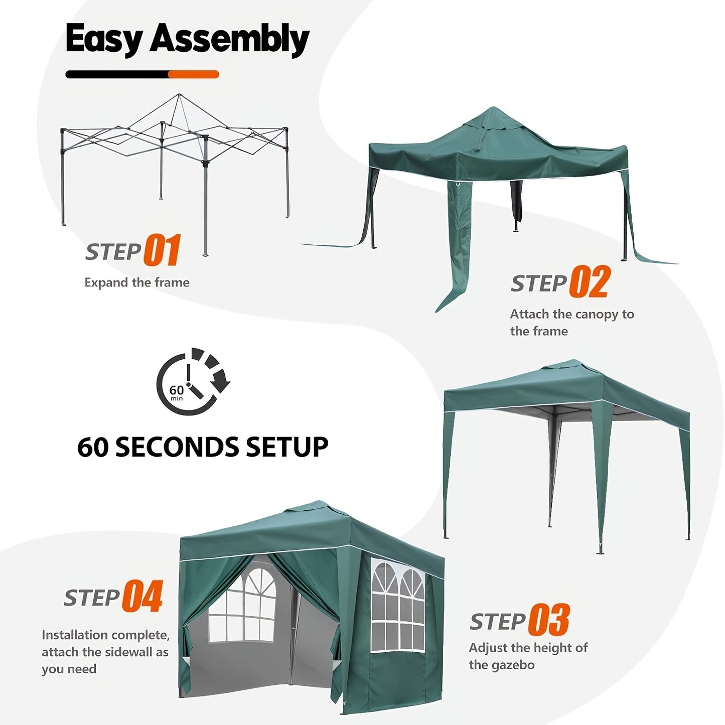 2x2m/3x3m Folding Garden Carport with Sidewalls, Heavy Duty Outdoor Canopy Tent with 3 Height Settings, UV50 for Car, Truck, Boat, Bike, Temporary And Removable(Grey, Green, Blue, Beige)