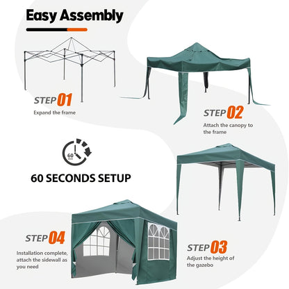 2x2m/3x3m Folding Garden Carport with Sidewalls, Heavy Duty Outdoor Canopy Tent with 3 Height Settings, UV50 for Car, Truck, Boat, Bike, Temporary And Removable(Grey, Green, Blue, Beige)