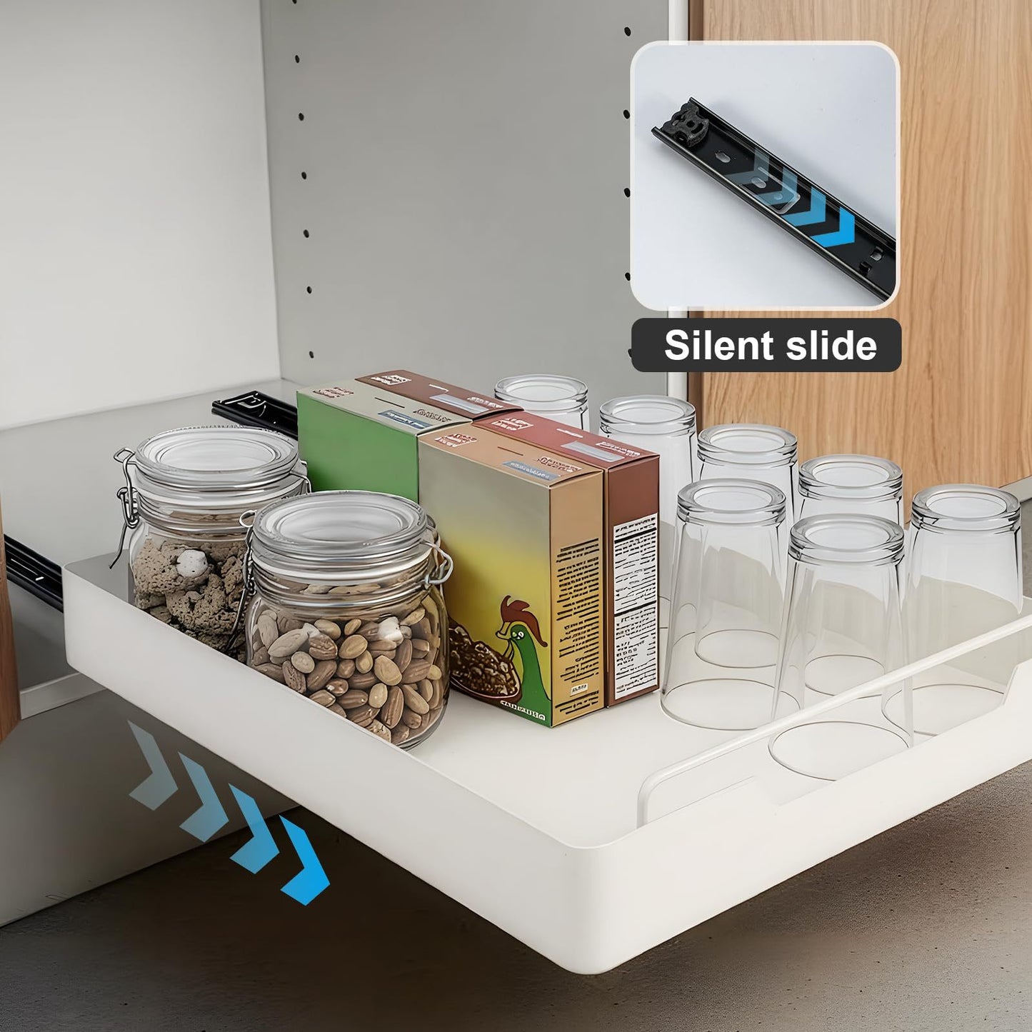 1/2pcs Pull Out Organizer, Multi-Functional Organizer, Fixed With Adhesive Nano Film, Easy To Store And Clean Built-In Drawer Design Storage Holder, For Kitchen And Bathroom, Home Organizers And Storage, Home Supplies