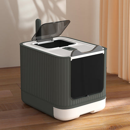 Enclosed Cat Litter Box with UV Sterilisation & Deodoriser | Large Hooded Cat Toilet with Drawer Tray & Scoop | Anti-Splash Odour Control Litter Tray | 44.5x36.5x34.5cm | Grey