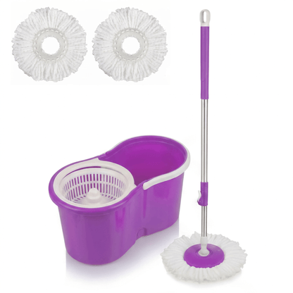 360° Spin Mop and Bucket Set with Wringer, Easy Wring Floor Cleaning Mop with 2 Reusable Microfiber Head for Household Living Room Bedroom Bathroom Toilet