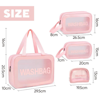 LIVHOME 4pcs Clear Toiletry Bags, Waterproof PVC Travel Makeup Bags, Transparent Wash Bags for Women and Girls, Multi-Sized Closet Organizer for Toiletries, Cosmetics, and Wardrobe Storage