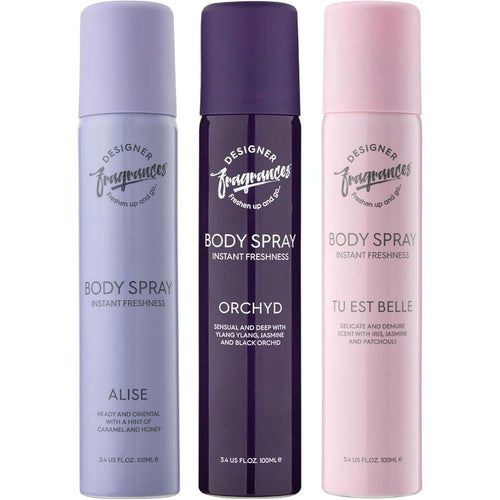 Designer Fragrances 3 Pack Assorted Aromas Bundle - Tu Est Belle, Orchyd, Alise - Women'S Body Spray Deodorant Cans - For Instant Freshness on The Go - Long Lasting Smell, Great Gifts - 100ml