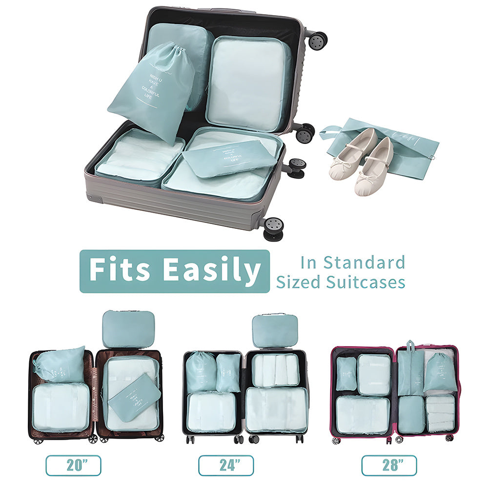 Packing Cubes Set of 7 for Suitcase – Travel Organiser Bags for Clothes, Shoes, Toiletries & Accessories, Oxford Fabric Luggage Sorting Pouches for Holiday & Business Travel in Grey, Pink, Blue & Beige