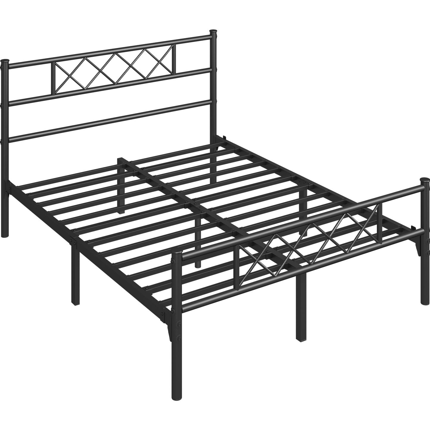 Costoffs Metal Bed Frame Metal-Framed Bed Base with Storage, Bed Foundation for Small Space, Easy Assembly Bed Foundation with Cross-design Headboard and Footboard for Bedrooms, Single/Double/king, Black/White/Pink
