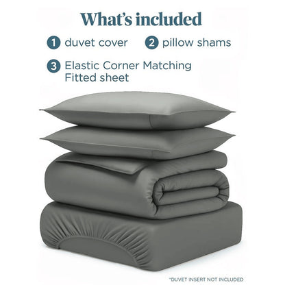 4pcs Brushed Solid Color Duvet Cover Set, Ultra-Soft & Breathable Microfiber, Includes 1pc Duvet Cover, 2pcs Pillowcases, 1pc Fitted Sheet, Single, Double, King, Super King Sizes