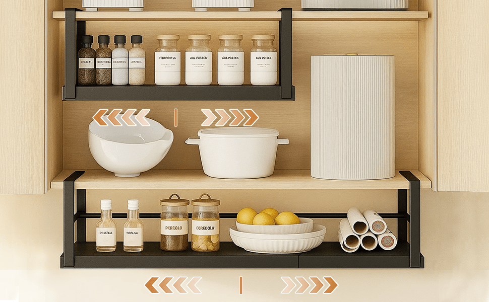 Expandable Under Cabinet Storage Shelf 45–63cm, Adjustable Metal Hanging Organizer Rack for Kitchen, Pantry & Bathroom