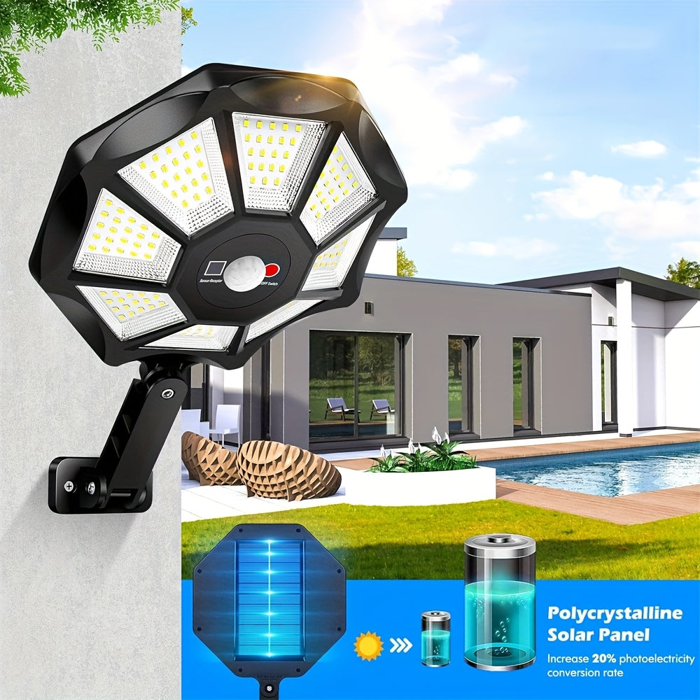 1/2pcs Solar Motion Sensor Lights, 168LED Solar Street Lights, 3 Lighting Modes Courtyard Lights with Remote, 180 ° Adjustable Floodlights, Wide-angle Lighting, for Commercial Street, Gardens, Paths, Garages, Parking Lots Lighting