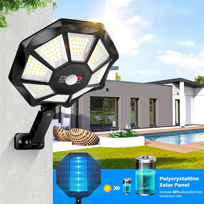 1/2pcs Solar Motion Sensor Lights, 168LED Solar Street Lights, 3 Lighting Modes Courtyard Lights with Remote, 180 ° Adjustable Floodlights, Wide-angle Lighting, for Commercial Street, Gardens, Paths, Garages, Parking Lots Lighting
