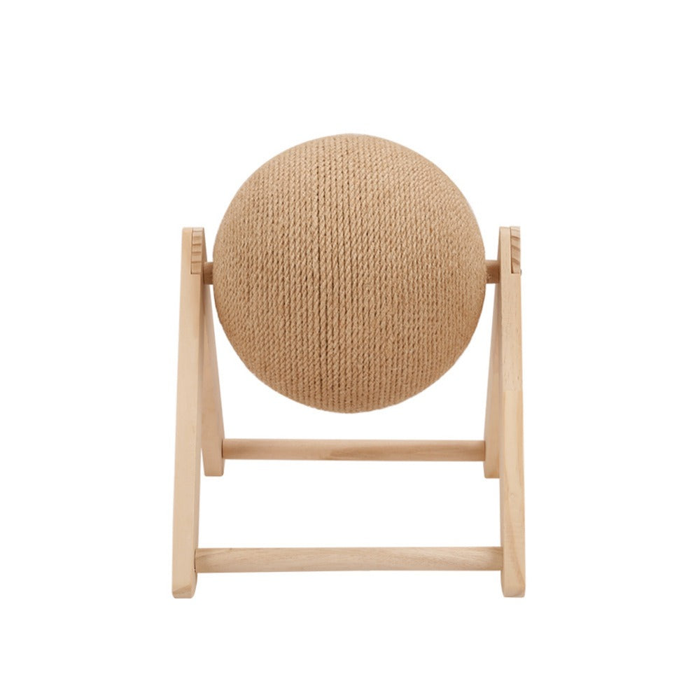 Sisal Ball Cat Scratching Board with Rotating Ball & Cat Hole | Natural Wood Triangular Cat Scratcher | Wear-Resistant Interactive Boredom Relief Toy for Cats | 18x18x16cm