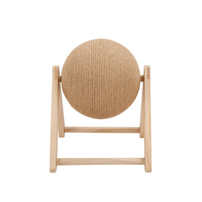 Sisal Ball Cat Scratching Board with Rotating Ball & Cat Hole | Natural Wood Triangular Cat Scratcher | Wear-Resistant Interactive Boredom Relief Toy for Cats | 18x18x16cm